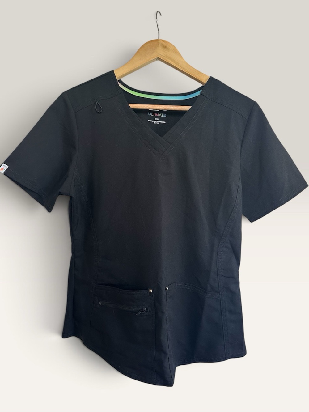 Scrubstar Ultimate Black Scrub Top Stretch  V Neck New Az S